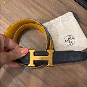 Authentic Hermes constance H gold belt yellow black reversible 75cm
